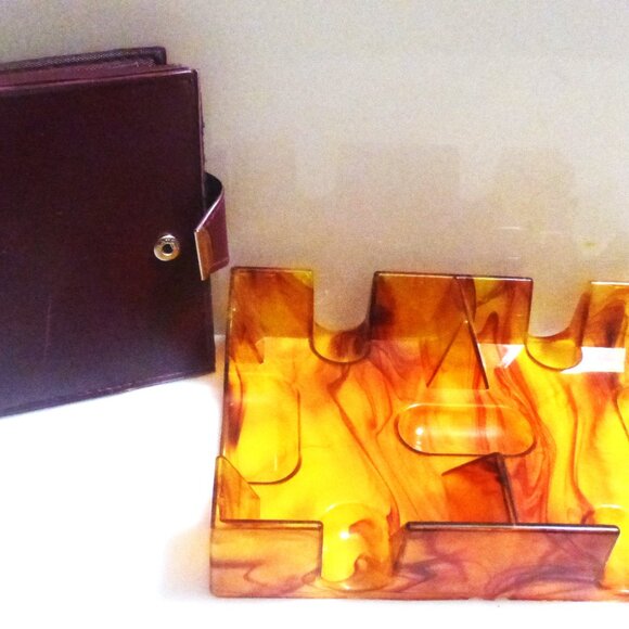 Vintage CARDS Card Deck Card Holder Card Tray Leather Case Silk Bag Bridge - Picture 5 of 11